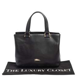 Pre Owned Longchamp Black Leather Buckle Handle Tote