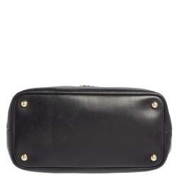 Pre Owned Longchamp Black Leather Buckle Handle Tote