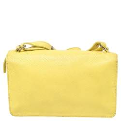 Pre Owned Longchamp Yellow Leather Flap Crossbody Bag