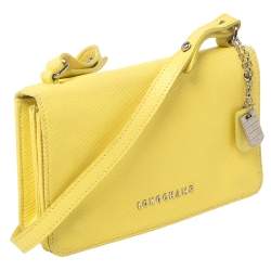 Pre Owned Longchamp Yellow Leather Flap Crossbody Bag
