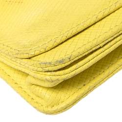 Pre Owned Longchamp Yellow Leather Flap Crossbody Bag