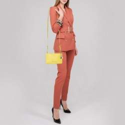 Pre Owned Longchamp Yellow Leather Flap Crossbody Bag