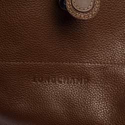 Pre Owned Longchamp Brown Leather Buckle Flap Sling Hobo