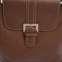 Pre Owned Longchamp Brown Leather Buckle Flap Sling Hobo