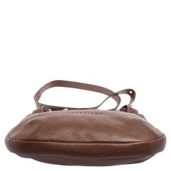 Pre Owned Longchamp Brown Leather Buckle Flap Sling Hobo