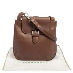 Pre Owned Longchamp Brown Leather Buckle Flap Sling Hobo