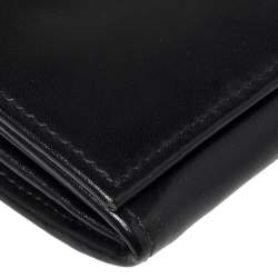 Longchamp Black Glossy Leather Roseau Continental Wallet
