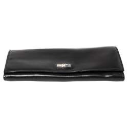 Longchamp Black Glossy Leather Roseau Continental Wallet