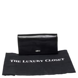 Longchamp Black Glossy Leather Roseau Continental Wallet