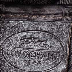 Longchamp Dark Brown Croc Embossed Leather Roseau Tote