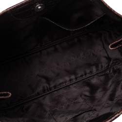 Longchamp Dark Brown Croc Embossed Leather Roseau Tote