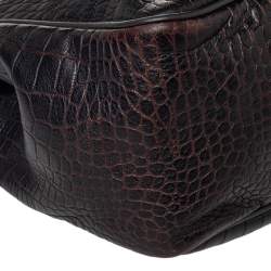 Longchamp Dark Brown Croc Embossed Leather Roseau Tote