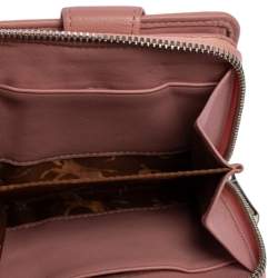 Pre Owned Longchamp Pink Leather Le Pliage Compact Wallet