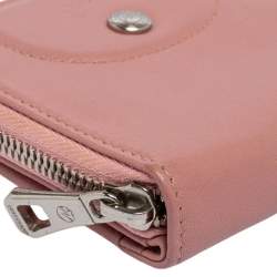 Pre Owned Longchamp Pink Leather Le Pliage Compact Wallet