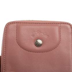 Pre Owned Longchamp Pink Leather Le Pliage Compact Wallet