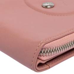 Pre Owned Longchamp Pink Leather Le Pliage Compact Wallet