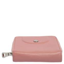 Pre Owned Longchamp Pink Leather Le Pliage Compact Wallet