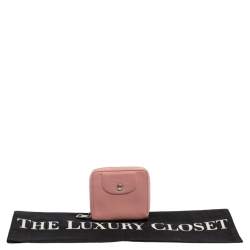 Pre Owned Longchamp Pink Leather Le Pliage Compact Wallet