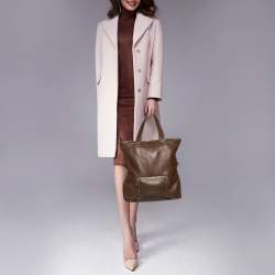 Pre Owned Longchamp Brown Grained Leather Convertible Tote