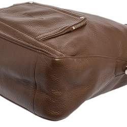 Pre Owned Longchamp Brown Grained Leather Convertible Tote