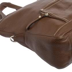 Pre Owned Longchamp Brown Grained Leather Convertible Tote