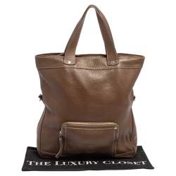 Pre Owned Longchamp Brown Grained Leather Convertible Tote