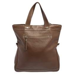 Pre Owned Longchamp Brown Grained Leather Convertible Tote
