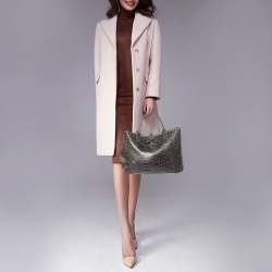 Longchamp Dark Grey Glaze Croc Embossed Leather Roseau Tote