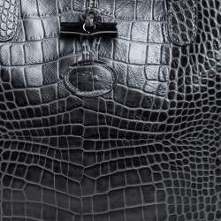Longchamp Dark Grey Glaze Croc Embossed Leather Roseau Tote