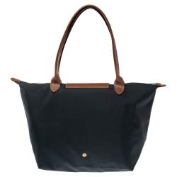 Longchamp Navy Blue Nylon and Leather Le Pliage Tote