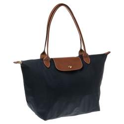 Longchamp Navy Blue Nylon and Leather Le Pliage Tote
