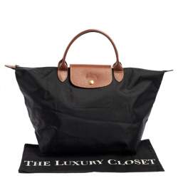 Longchamp Black Nylon and Leather Le Pliage Tote
