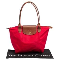 Pre Owned Longchamp Red Nylon and Leather Le Pliage Tote