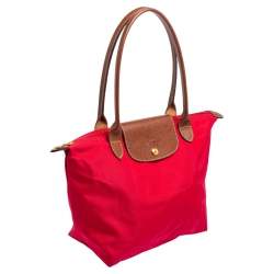 Pre Owned Longchamp Red Nylon and Leather Le Pliage Tote