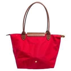 Pre Owned Longchamp Red Nylon and Leather Le Pliage Tote