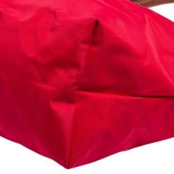 Pre Owned Longchamp Red Nylon and Leather Le Pliage Tote