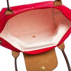 Pre Owned Longchamp Red Nylon and Leather Le Pliage Tote
