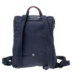 Pre Owned Longchamp Navy Blue Nylon Le Pliage Backpack