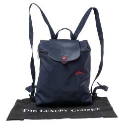 Pre Owned Longchamp Navy Blue Nylon Le Pliage Backpack
