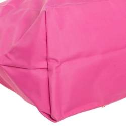 Longchamp Pink/Brown Nylon and Leather Le Pliage Tote