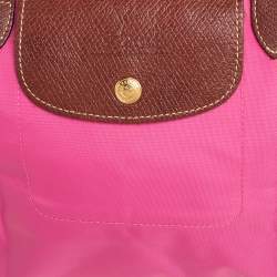 Longchamp Pink/Brown Nylon and Leather Le Pliage Tote