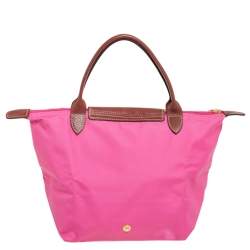 Longchamp Pink/Brown Nylon and Leather Le Pliage Tote