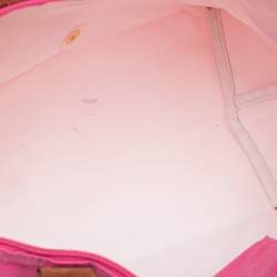 Longchamp Pink/Brown Nylon and Leather Le Pliage Tote