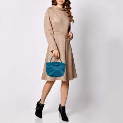 Longchamp Teal Blue Leather and Nylon Min Le Pliage Tres Tote