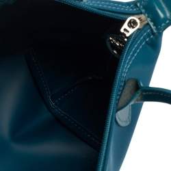 Longchamp Teal Blue Leather and Nylon Min Le Pliage Tres Tote