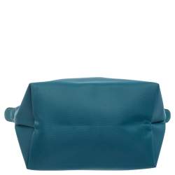 Longchamp Teal Blue Leather and Nylon Min Le Pliage Tres Tote