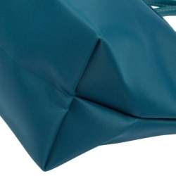 Longchamp Teal Blue Leather and Nylon Min Le Pliage Tres Tote