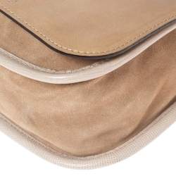 Longchamp Beige Patent Leather, Suede and Calfhair Flap Chain Shoulder Bag
