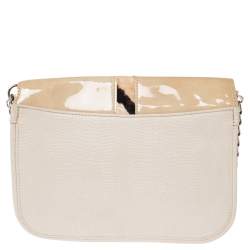 Longchamp Beige Patent Leather, Suede and Calfhair Flap Chain Shoulder Bag