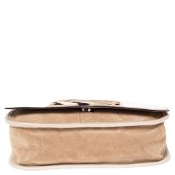 Longchamp Beige Patent Leather, Suede and Calfhair Flap Chain Shoulder Bag